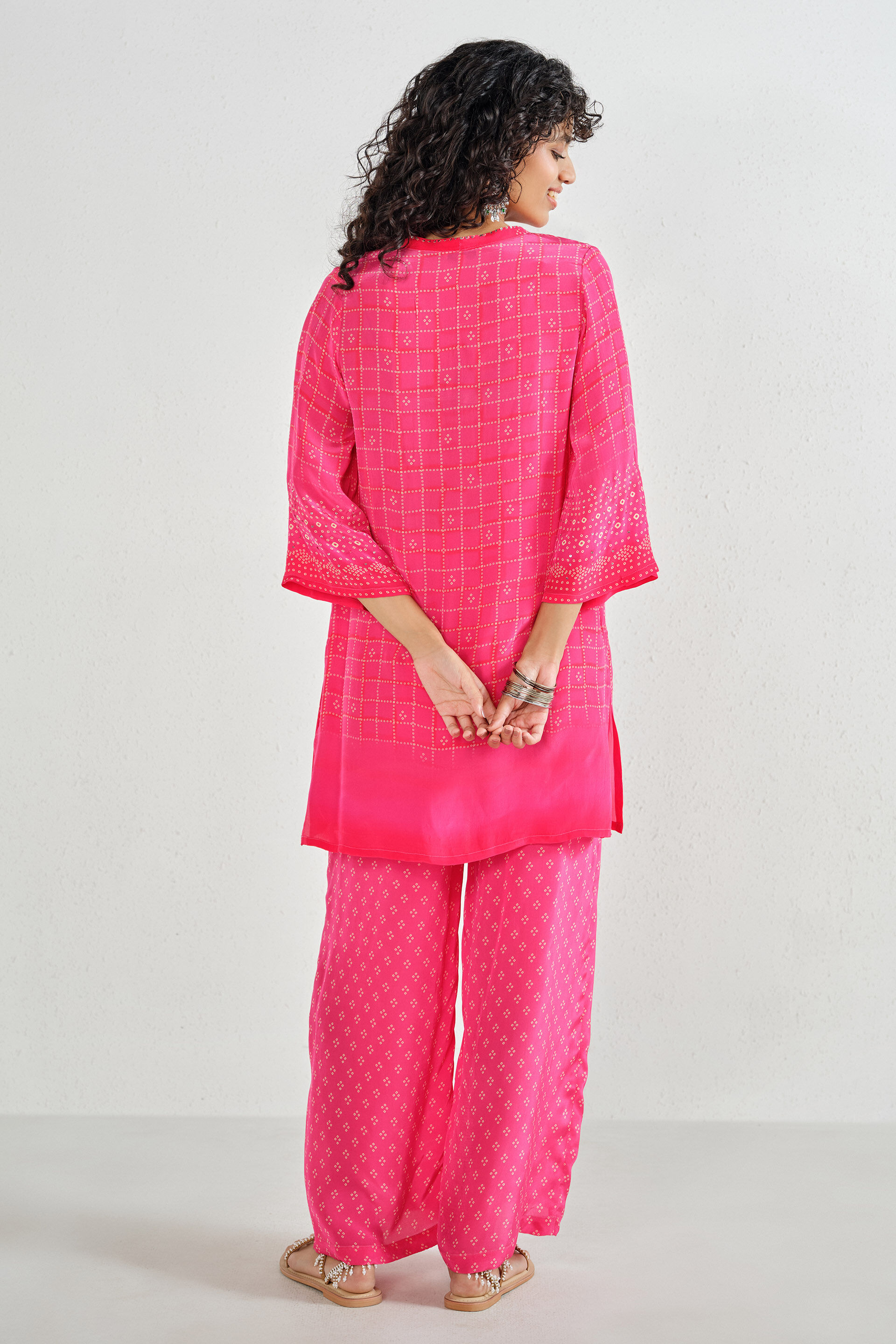 Fuchsia Bandhani Kurta Set, Fuschia, image 5